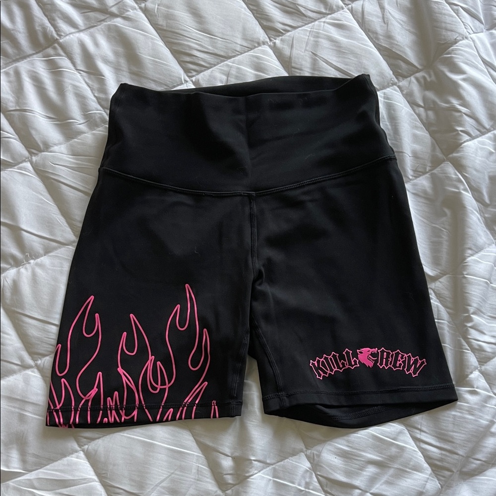 Kill Crew Black Bike Shorts with Pink Flame Detail